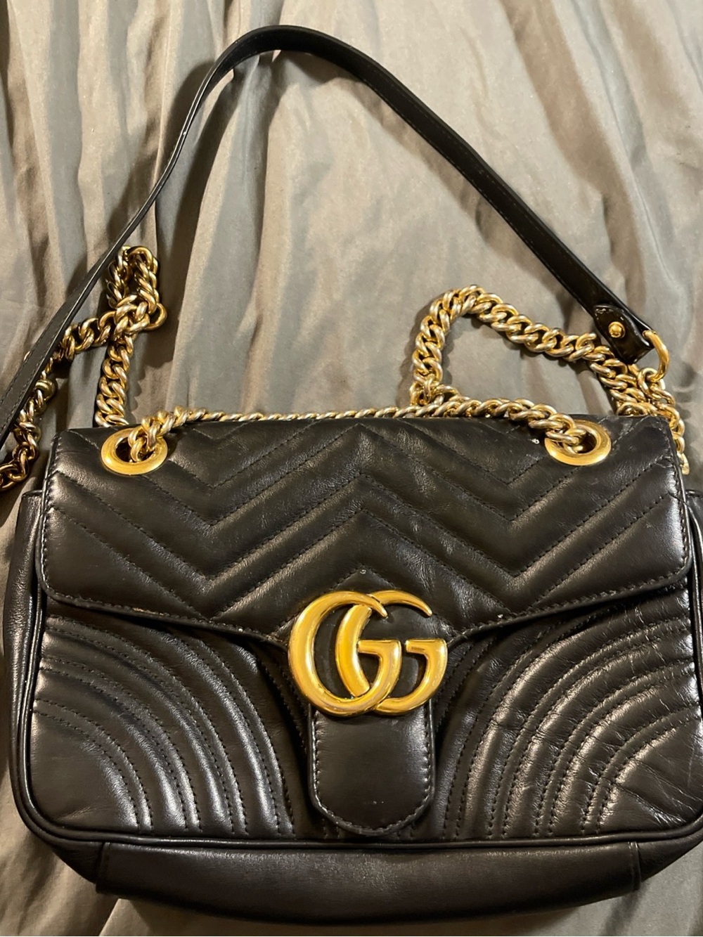 Gucci GG black matelassé chevron small shoulder bag black